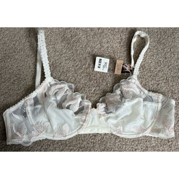 Sans Complexe 34C Bra Underwire Embroidered Ivory Floral Pink Accents NWT - Picture 1 of 3